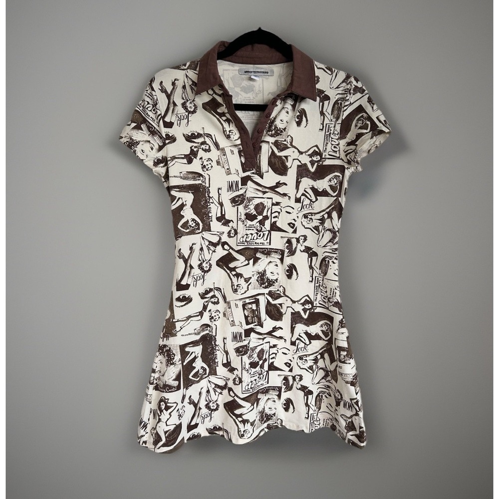 Urban Outfitters Brown and White Graphic Mini Dress